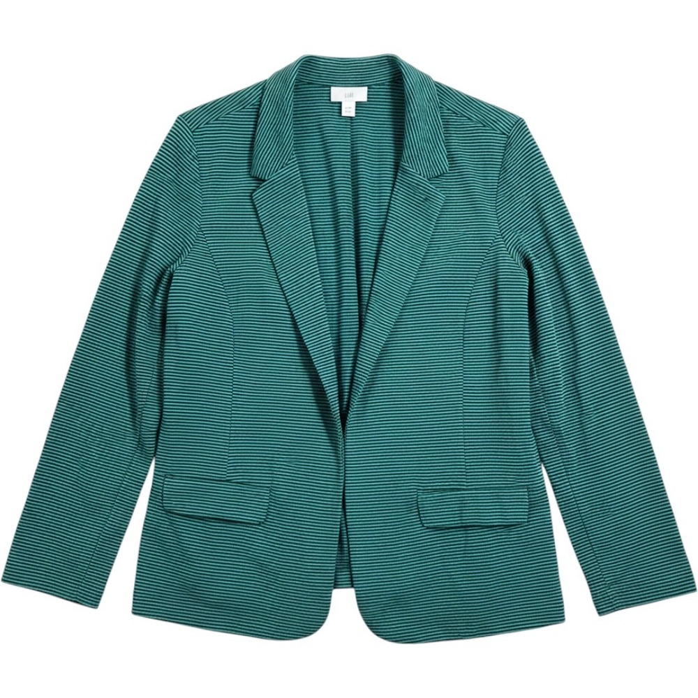 NWT J. Jill Knit Blazer Women Large Petite Green Striped Linen Blend Open Front